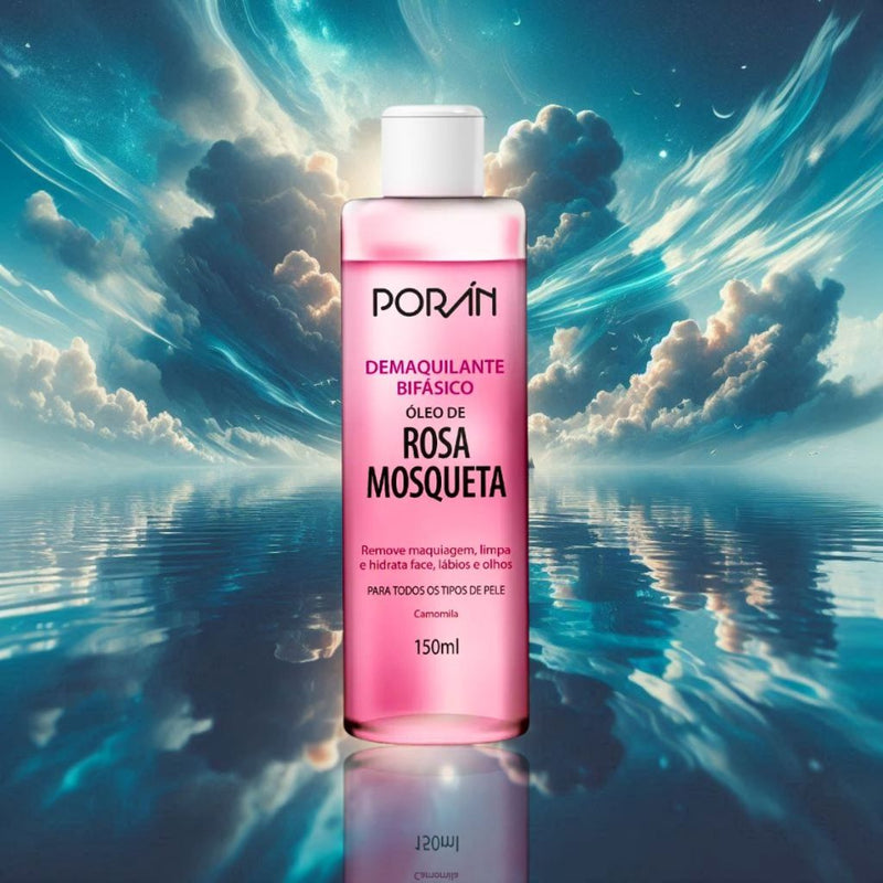 Demaquilante Bifásico de Rosa Mosqueta Porán 150 ML - Remove Maquiagem Limpa e Hidrata