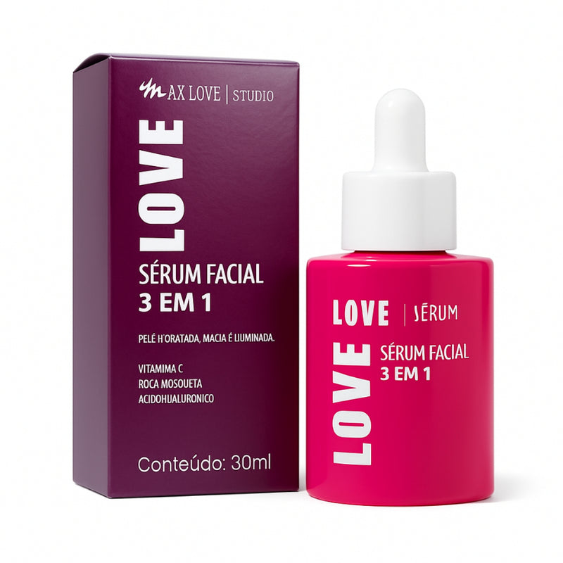 Sérum Facial 3 EM 1  Vitamina C, Rosa Mosqueta e Ácido Hialurônico  Max Love 30ML