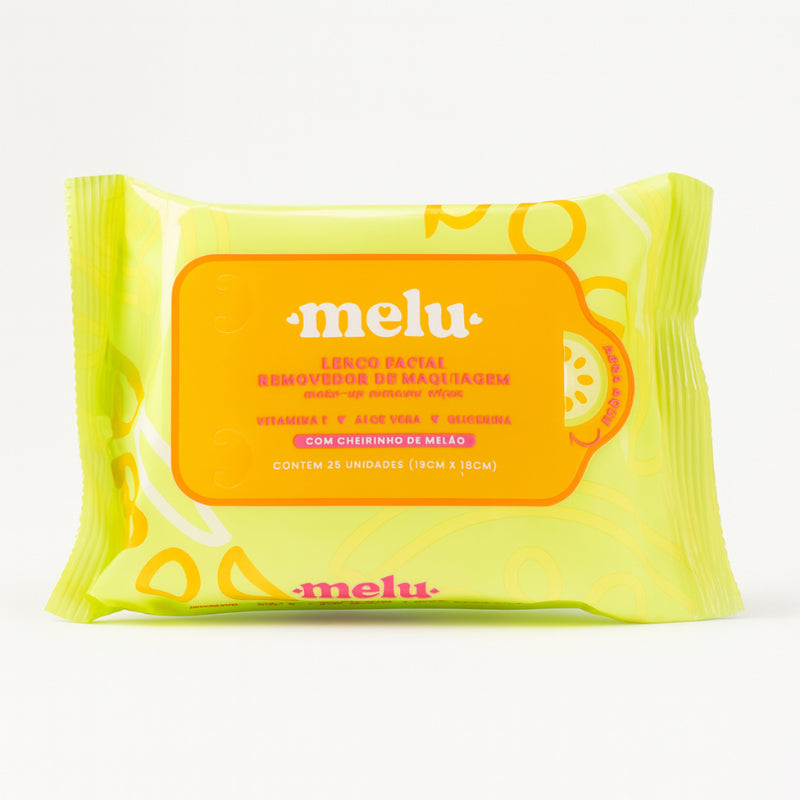 Lenço Removedor de Maquiagem Melu | 25 Un | Vitamina E + Aloe Vera | Cheirinho de Melão