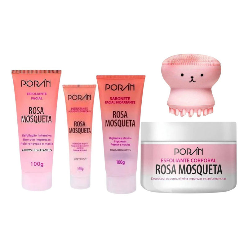 Kit C/4 Skin Care Poran Rosa Mosqueta +1 Esponja Polvo