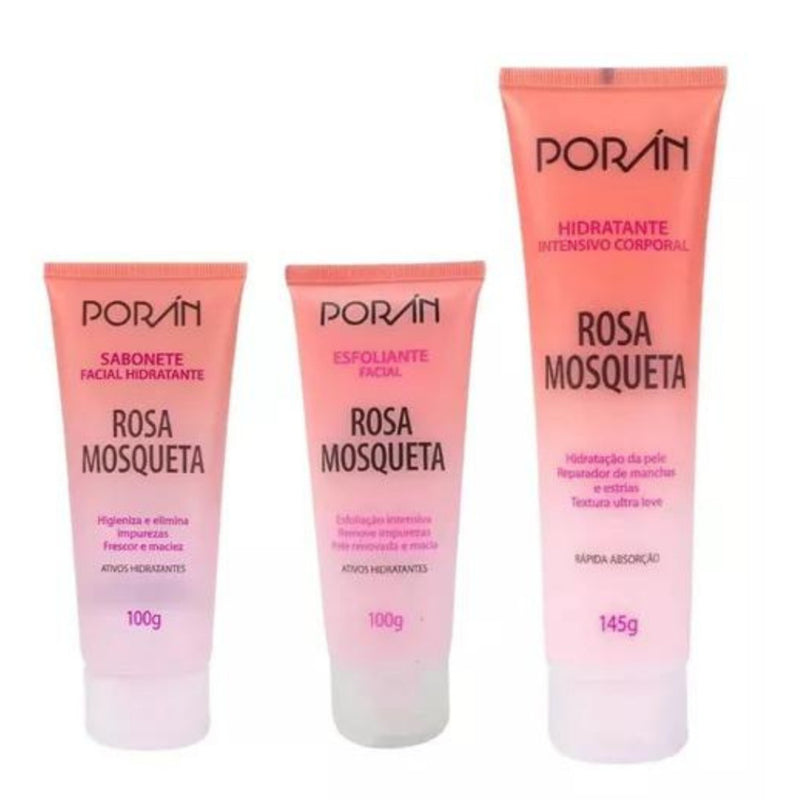 Kit Cuidados Faciais Poran Rosa Mosqueta 3 Itens
