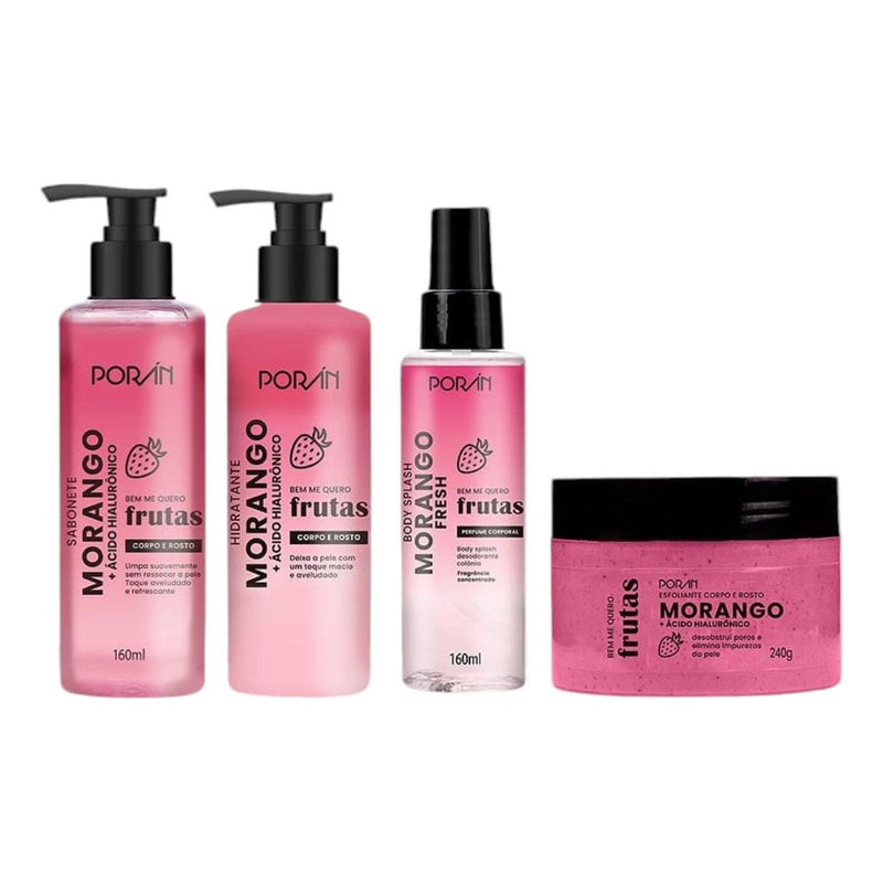 Kit Cuidados Com A Pele Do Rosto E Corpo Morango 4 Itens
